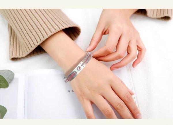 Taoist - Inspired Sterling Silver Open - Cuff Bracelet with Mystical Symbols and Inscriptions - Image 4